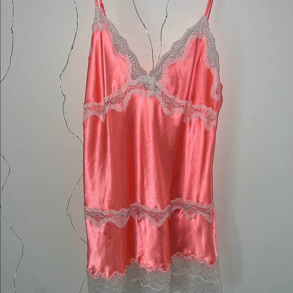 Victoria's Secret Pink and Gray Chemise with Lace Trim